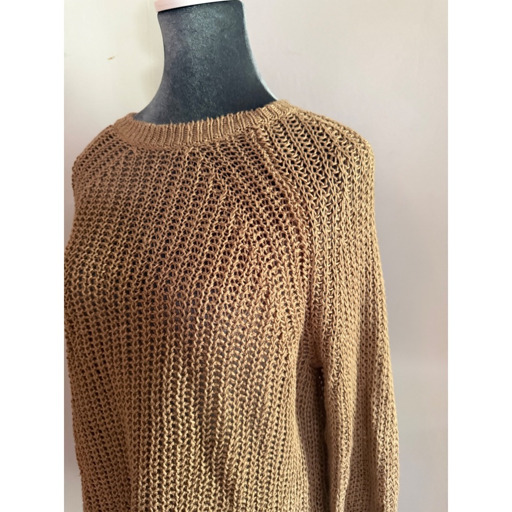 J.Crew 100% Linen Open Knit Sweater Brown Raglan Crew Neck Small Beachy coastal - Picture 3 of 13